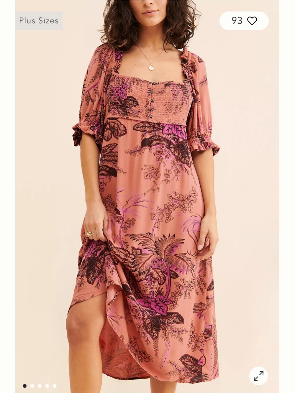 Anthropologie Boho Tropical Floral Print Midi Dress